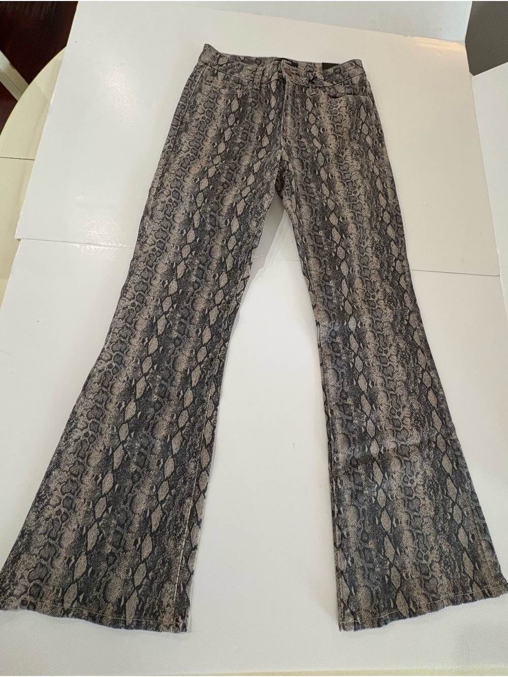 Womens Just Black Denim Snake Print Flared Jeans - Gray, Size 28, NEW